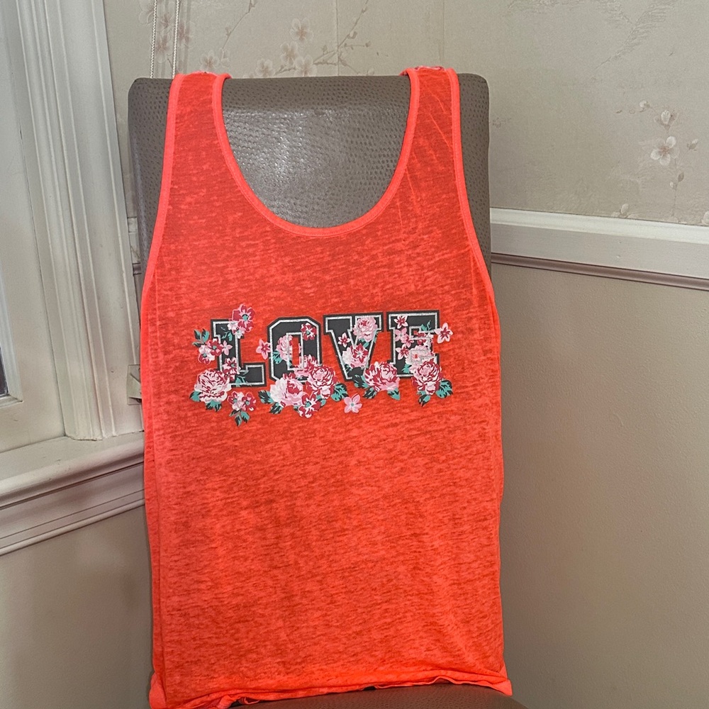 Bobbie Brooks Orange Tank Top with Floral Love Design